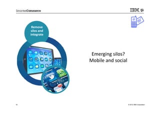 Remove
     silos and
     integrate
                  Emerging silos?
                 Mobile and social
19      ...